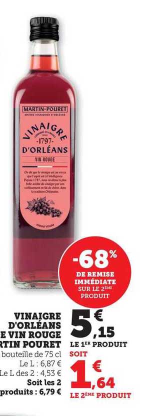vinaigre d'orléans de vin rouge martin pouret