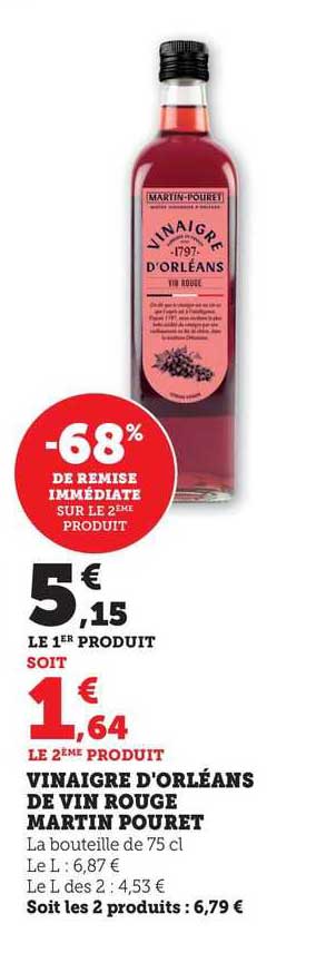 vinaigre d'orléans de vin rouge martin pouret