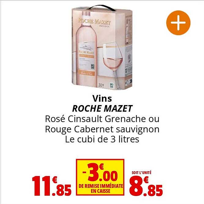 vins roche mazet rosé cinsault grenache ou rouge cabernet sauvignon le cubi de 3 litres