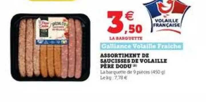 assortiment de saucisses de volaille père dodu