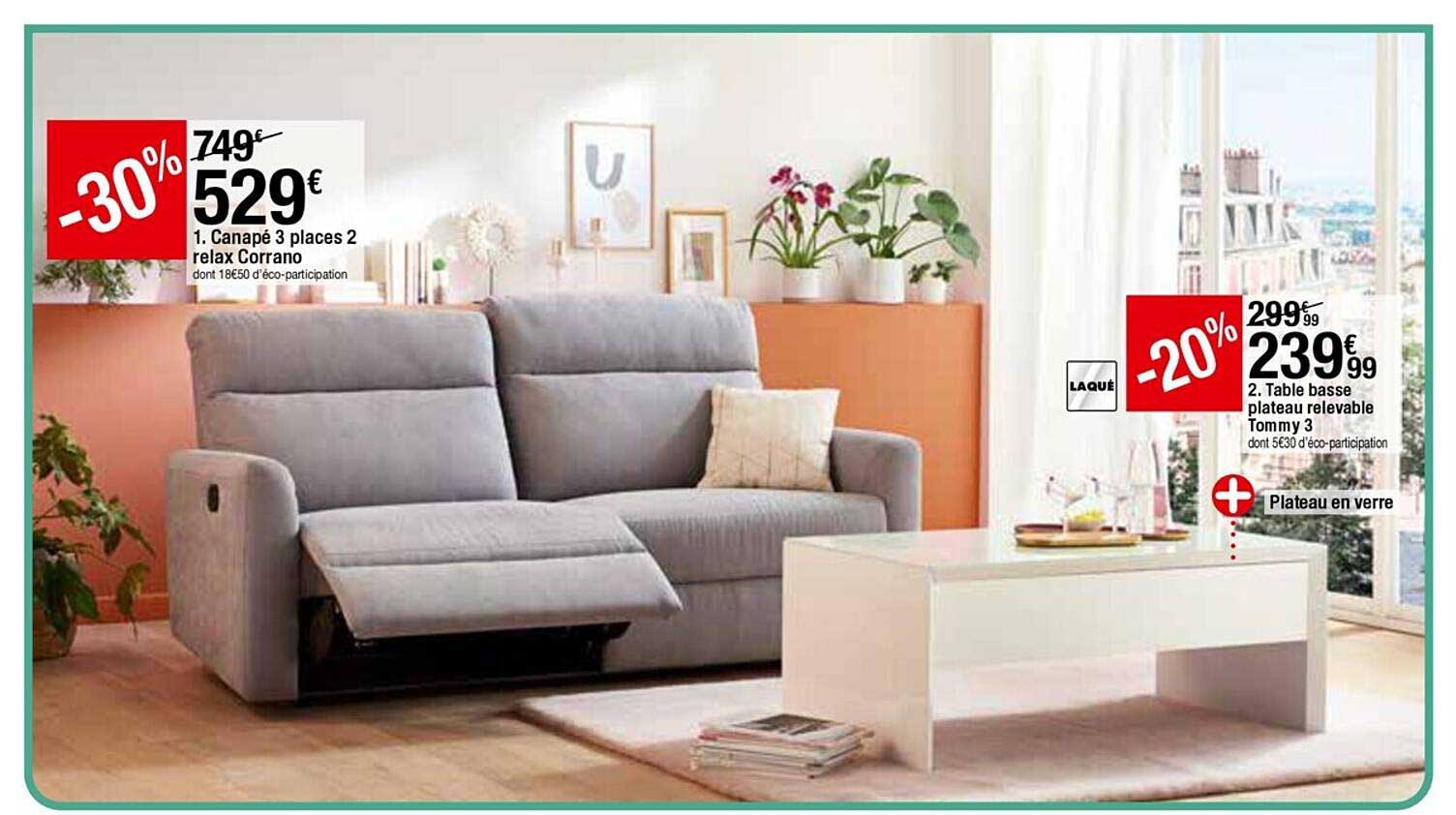 canapé 6 places 2 relax corrano, table basse plateau relevable tommy 3