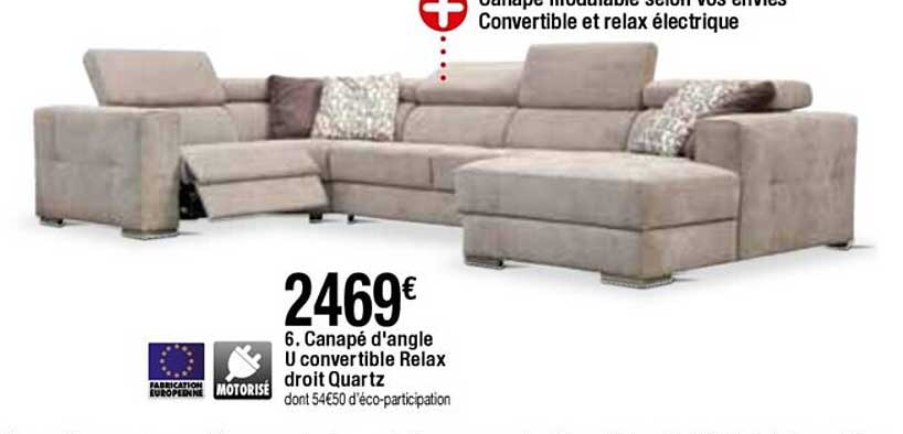 Canapé D'angle U Convertible Relax Droit Quartz