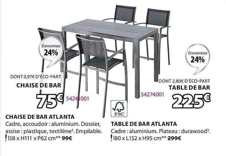 chaise de bar atlanta table de bar atlanta