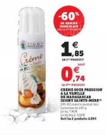 crème sous pression à la vanille de madagascar brigny sainte-mère -60% de remise immédiate