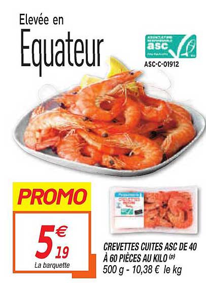 crevettes cuites asc de 40 à 60 pièces au kilo