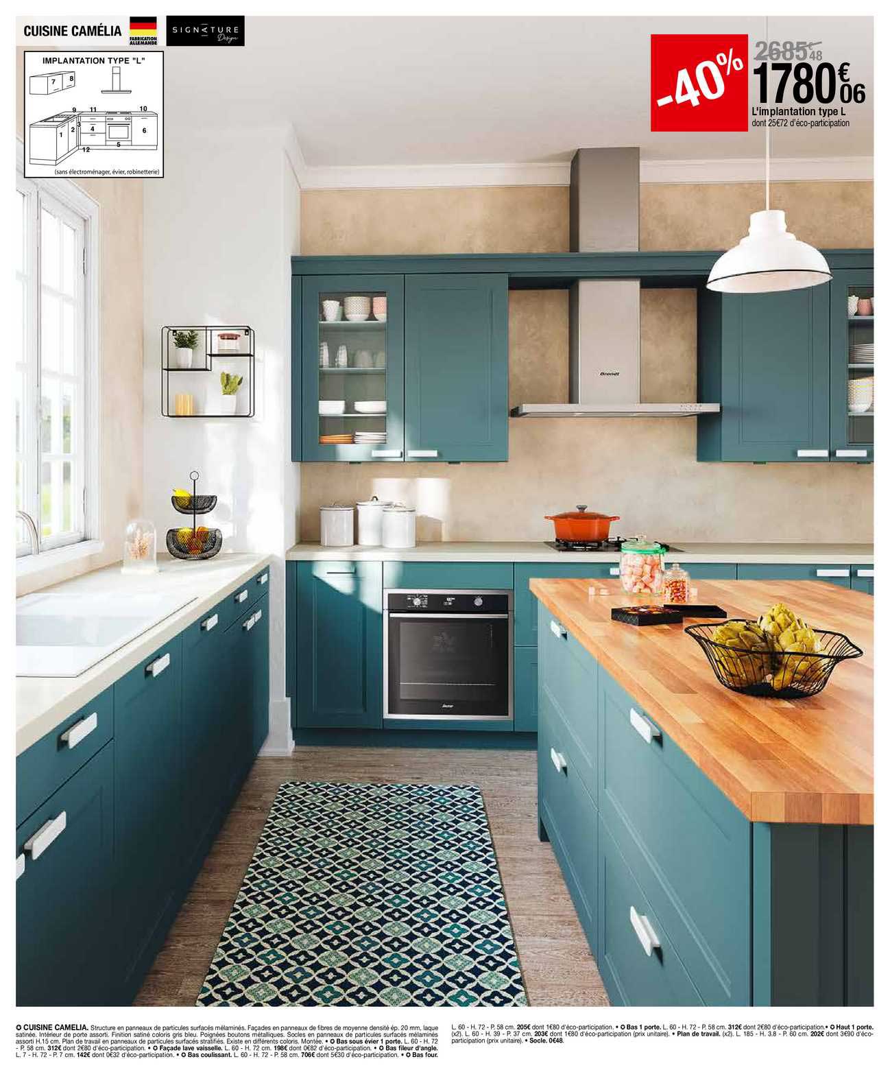 cuisine camélia, l'implantation type l