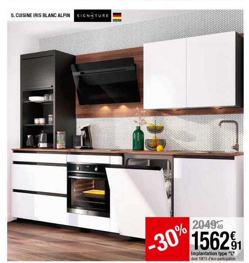 cuisine iris blanc alpin, implantation type "l"