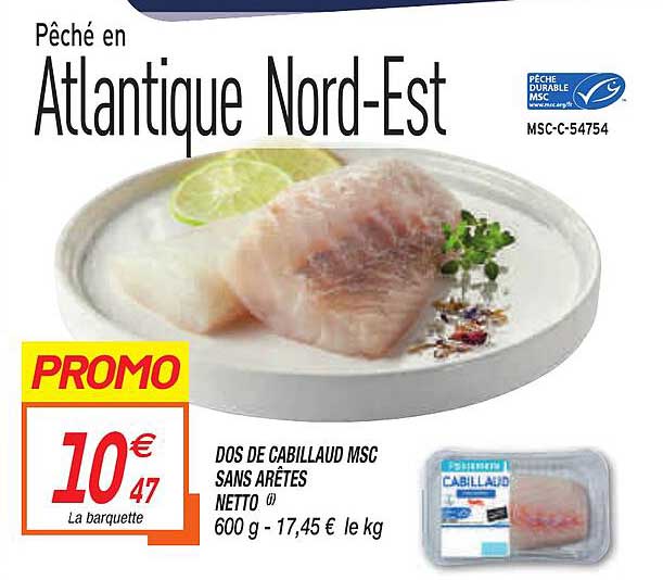 dos de cabillaud msc sans arêtes netto