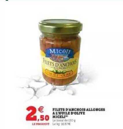 filets d'anchois allongées à l'huile d'olive micéli