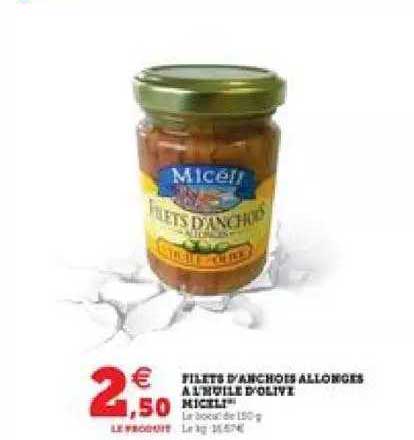 filets d'anchois allongées à l'huile d'olive micéli