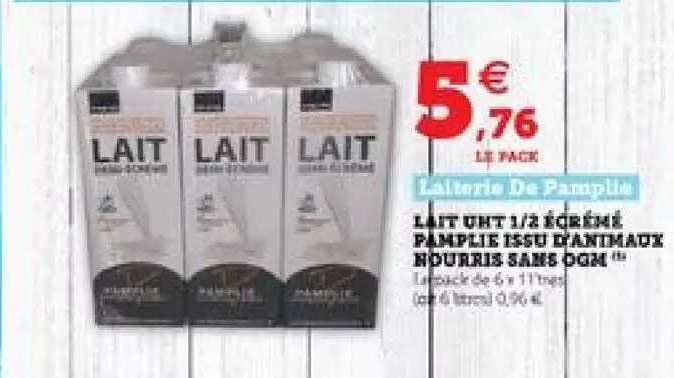 lait uht 1-2 écrémé pamplie issue d'animaux nourris sans ogm
