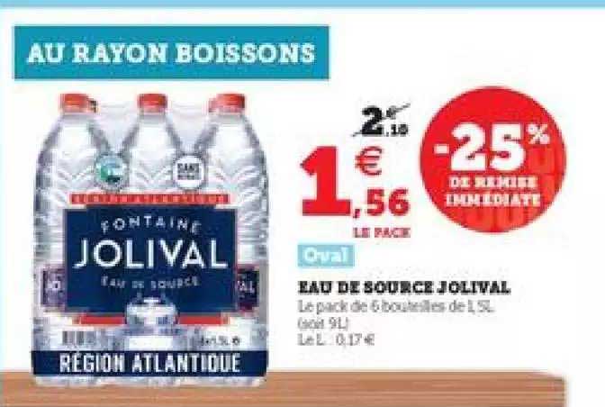 oval eau de source jolival -25% de remise immédiate
