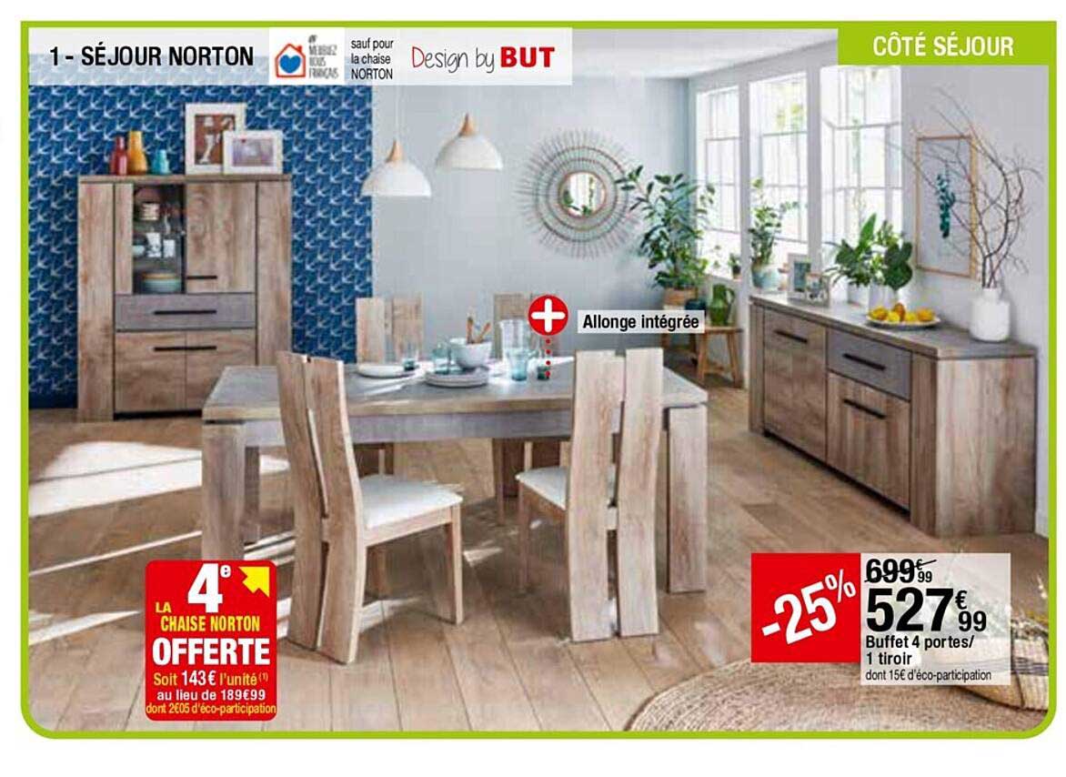 séjour norton : la chaise norton, buffet 4 portes 1 tiroir