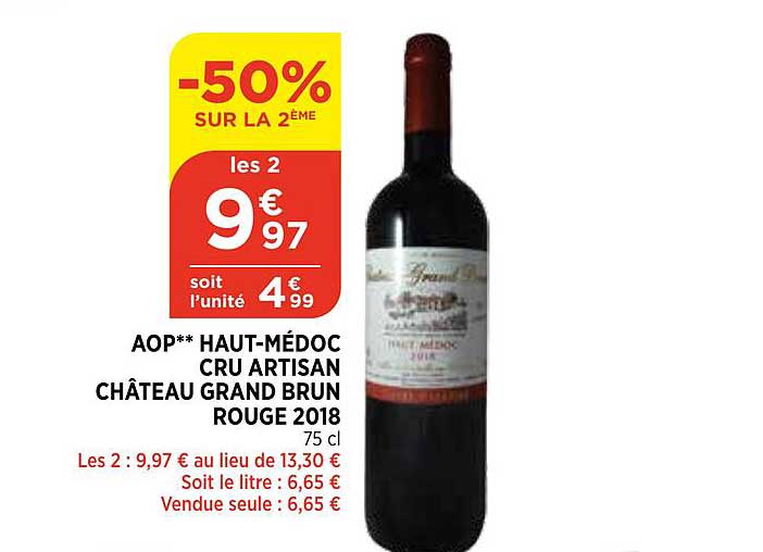 aop haut-médoc cru artisan château grand brun rouge 2018