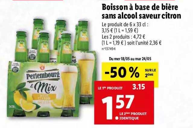 Boisson à Base De Bière Sans Alcool Saveur Citron Perlembourg