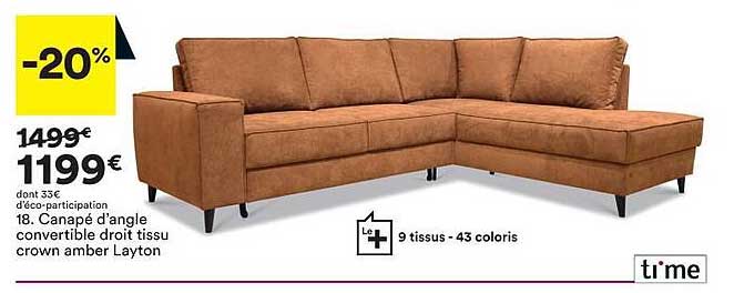 canapé d'angle convertible droit tissu crown amber layton