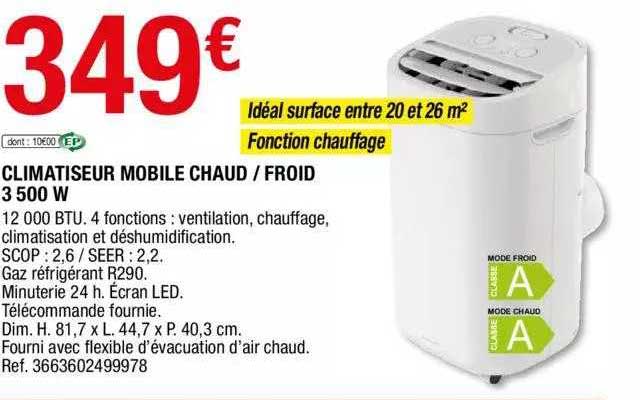Climatiseur Mobile Chaud Froid 3 500 W