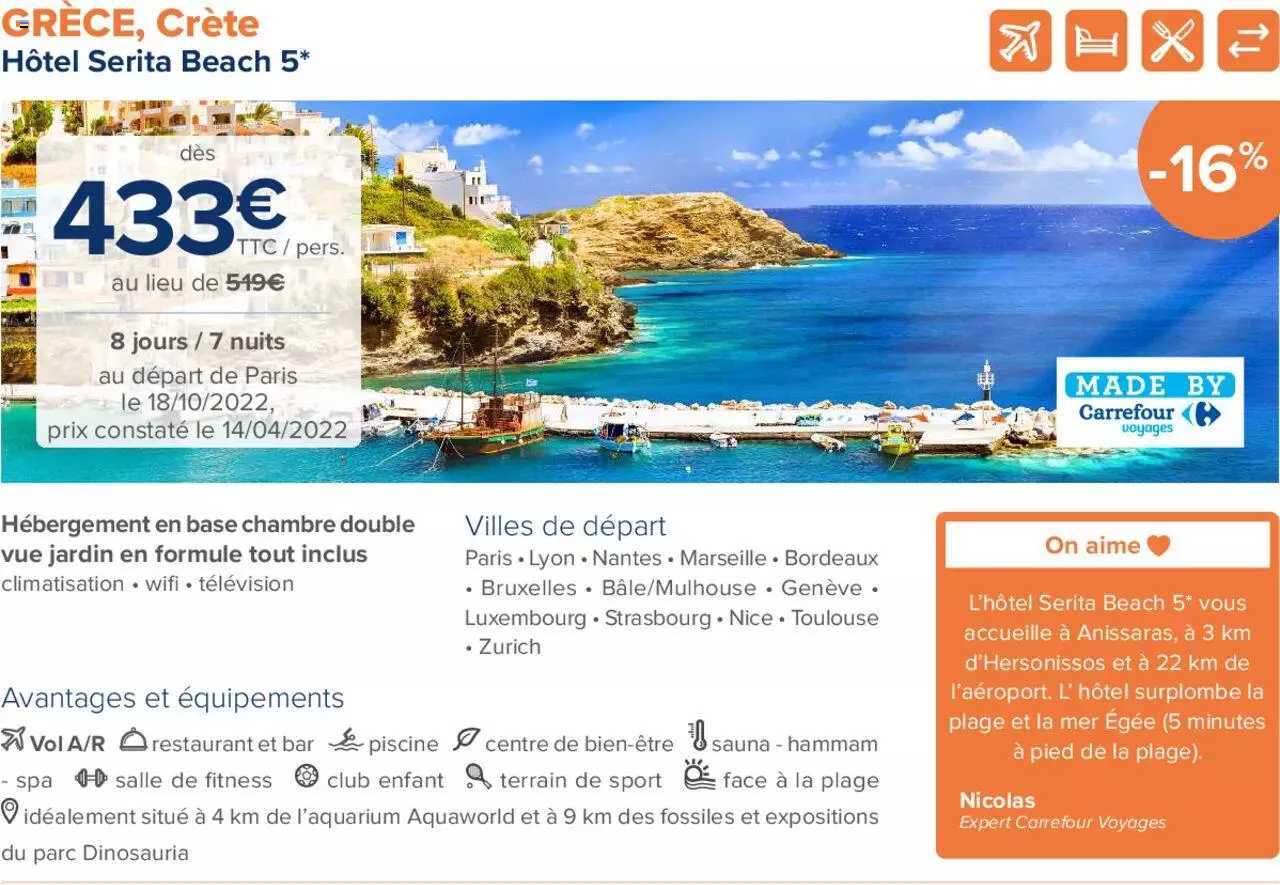 Crèce, Crète : Hôtel Serita Beach 5*