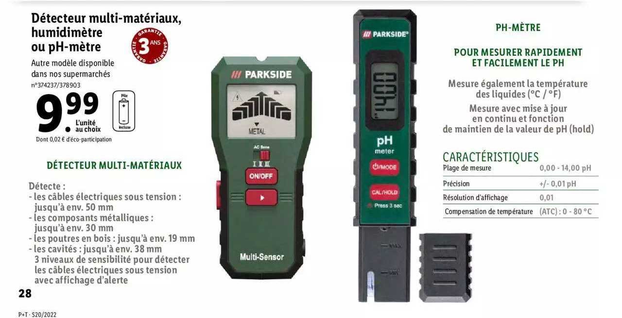 détecteur multi-matériaux, humidimètre ou ph-mètre parkside