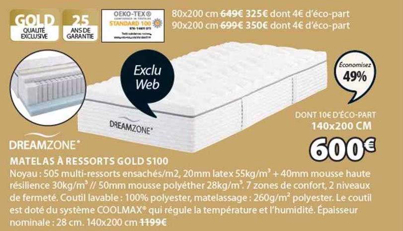dreamzone matelas à ressorts gold s100
