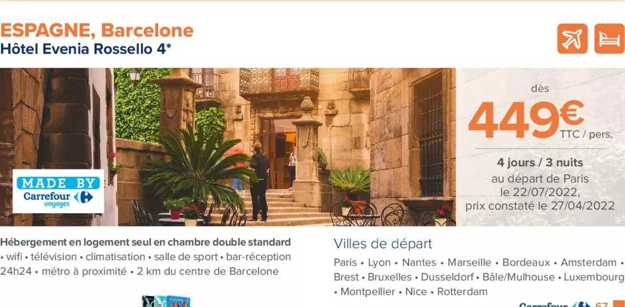 espagne, barcelone : hôtel evenia rossello 4*