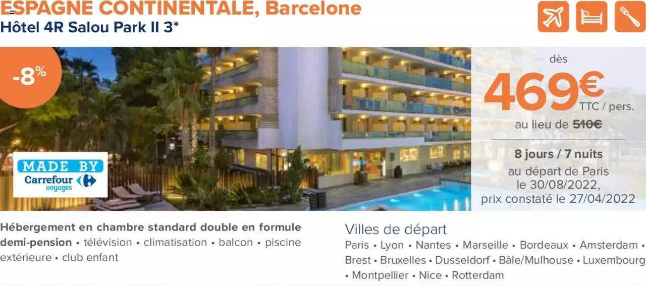 espagne continentale, barcelone : hôtel 4r salou park II 3*