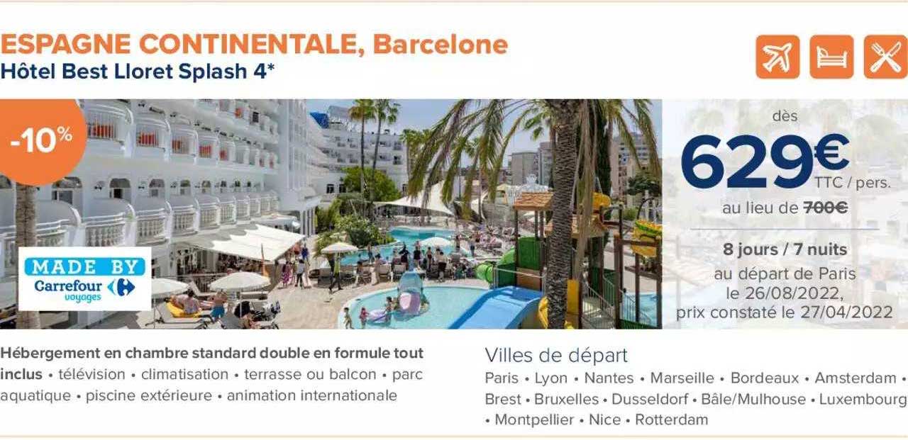 espagne continentale, barcelone : hôtel best lIoret splash 4*