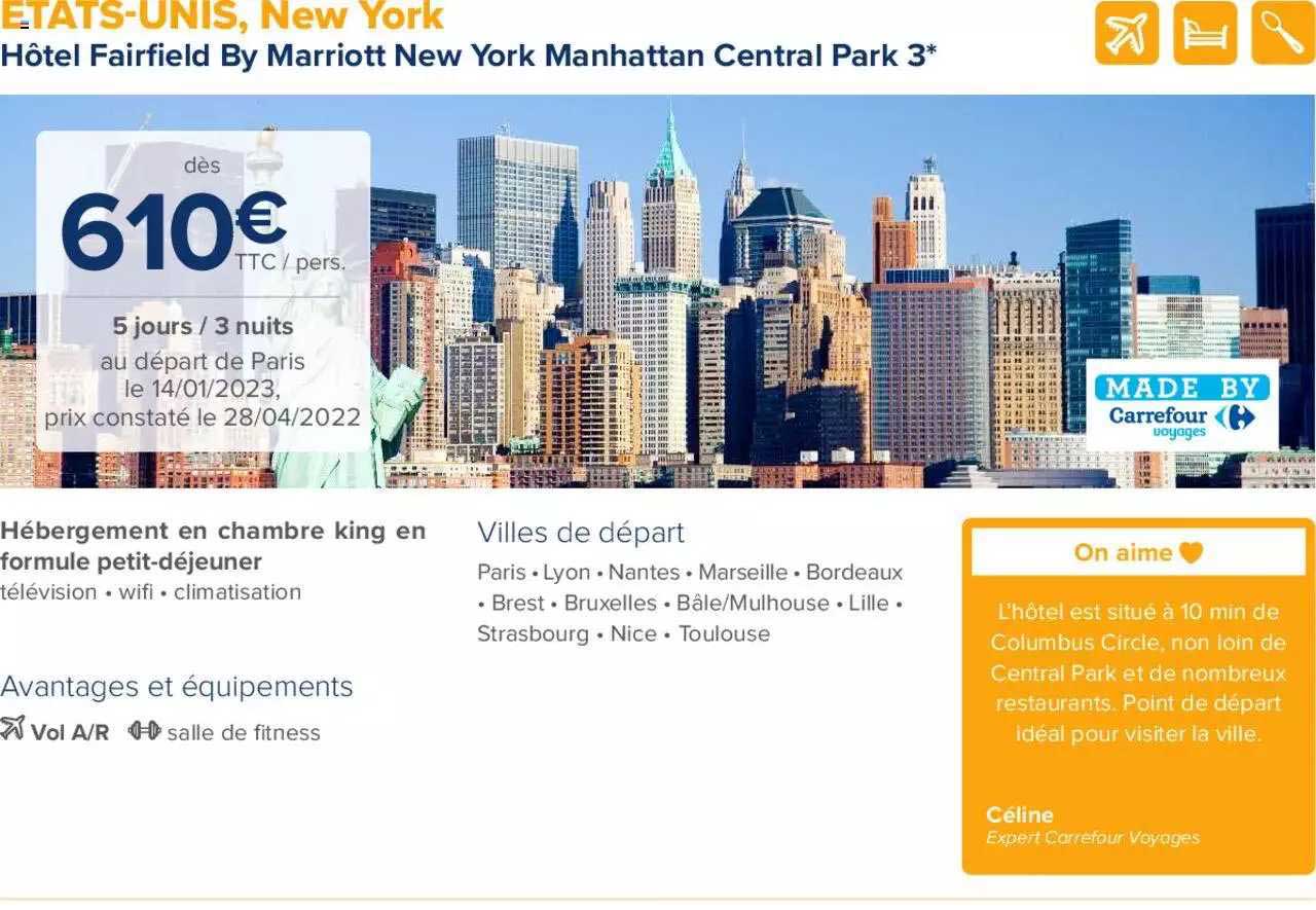 etats-unis, new york : hôtel fairfield by marriott new york manhattan central park 3*