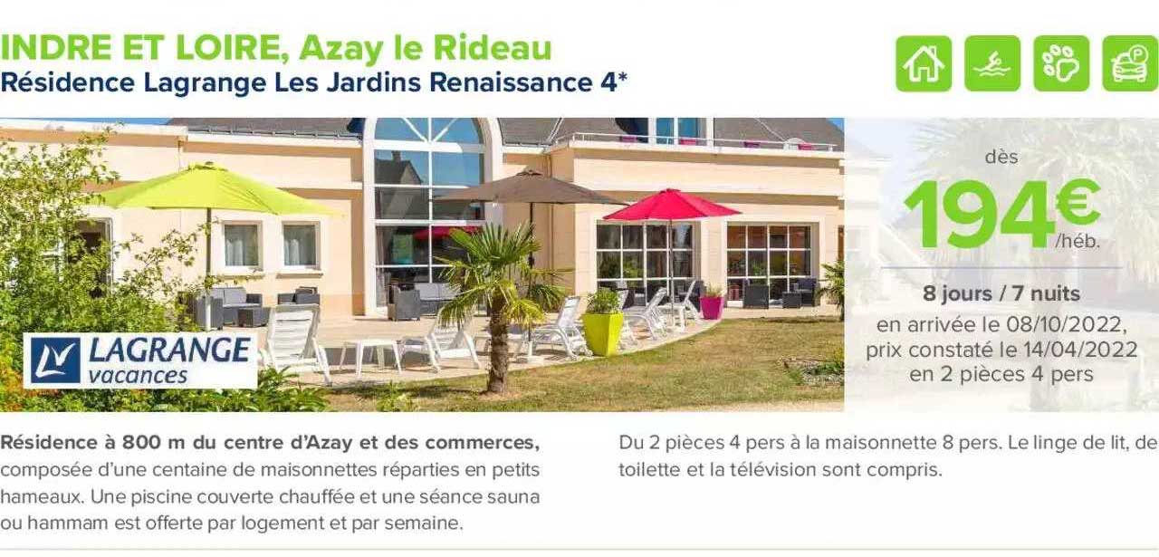 indre et loire, azay le rideau : résidence lagrange les jardins renaissance 4*