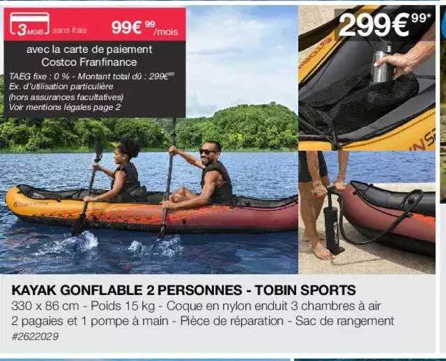 kayak gonflable 2 personnes - tobin sports