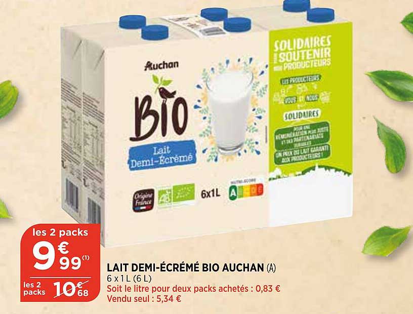 lait demi-écrémé bio auchan