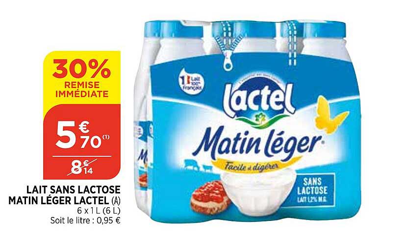 lait sans lactose matin léger lactel