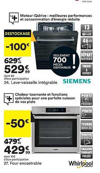 lave-vaisselle intégrable siemens, four encastrable whirlpool