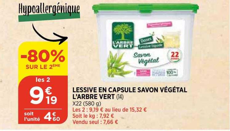lessive en capsule savon végétal l'arbre vert