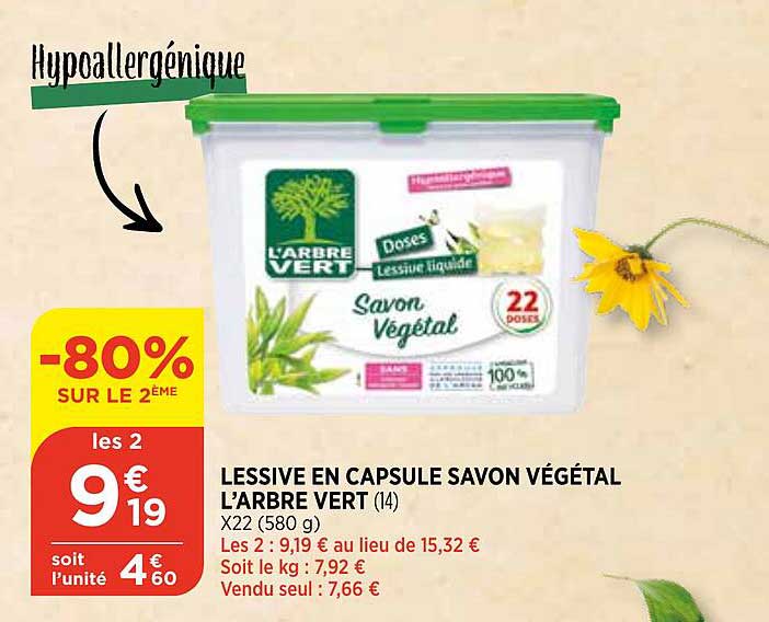 lessive en capsule savon végétal l'arbre vert