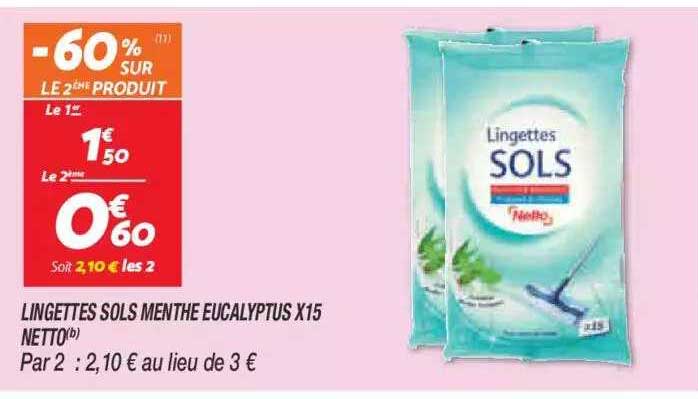 lingettes sols menthe eucalyptus x15 netto