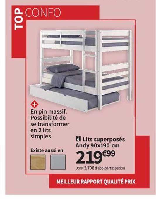 lit superposés andy 90 x 190 cm