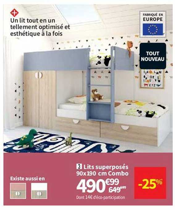 lits superposées 90 x 190 cm combo