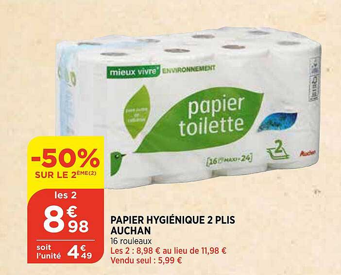 papier hygiénique 2 plis auchan