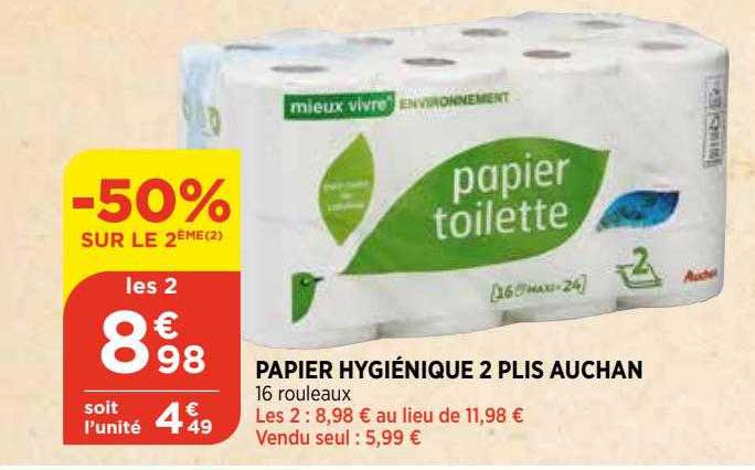 papier hygiénique 2 plis auchan