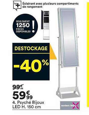 psyché bijoux led h. 150 cm modern living