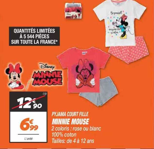 pyjama court fille minnie mouse