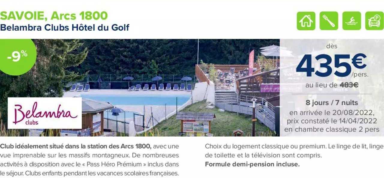 savoie, arcs 1800 : belambra clubs hôtel du golf