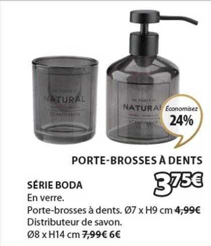 série boda en verre. porte-brosses à dents ø7x x h9 cm distributeur de savon ø8 x h14 cm