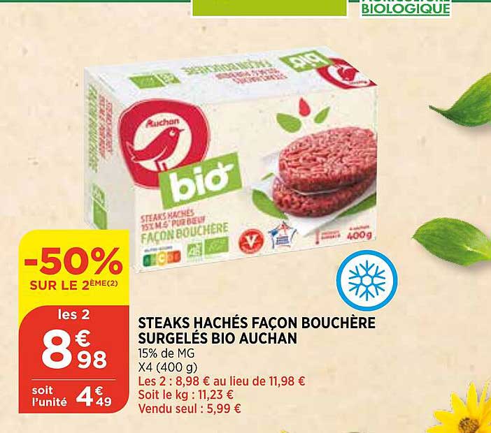 steaks hachés façon bouchère surgelés bio auchan