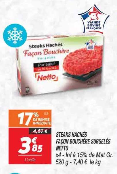 steaks hachés façon bouchère surgelés netto