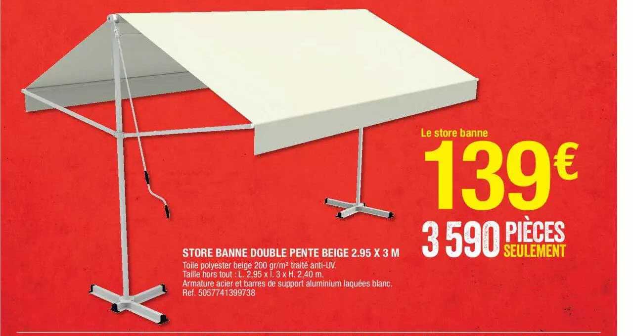store banne double pente beige 2.95 x 3 m