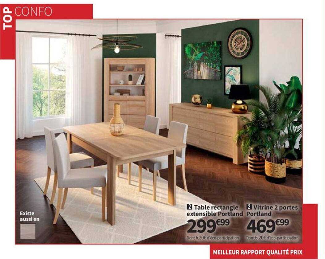 Table Rectangle Extensible Portland, Vitrine 2 Portes Portland