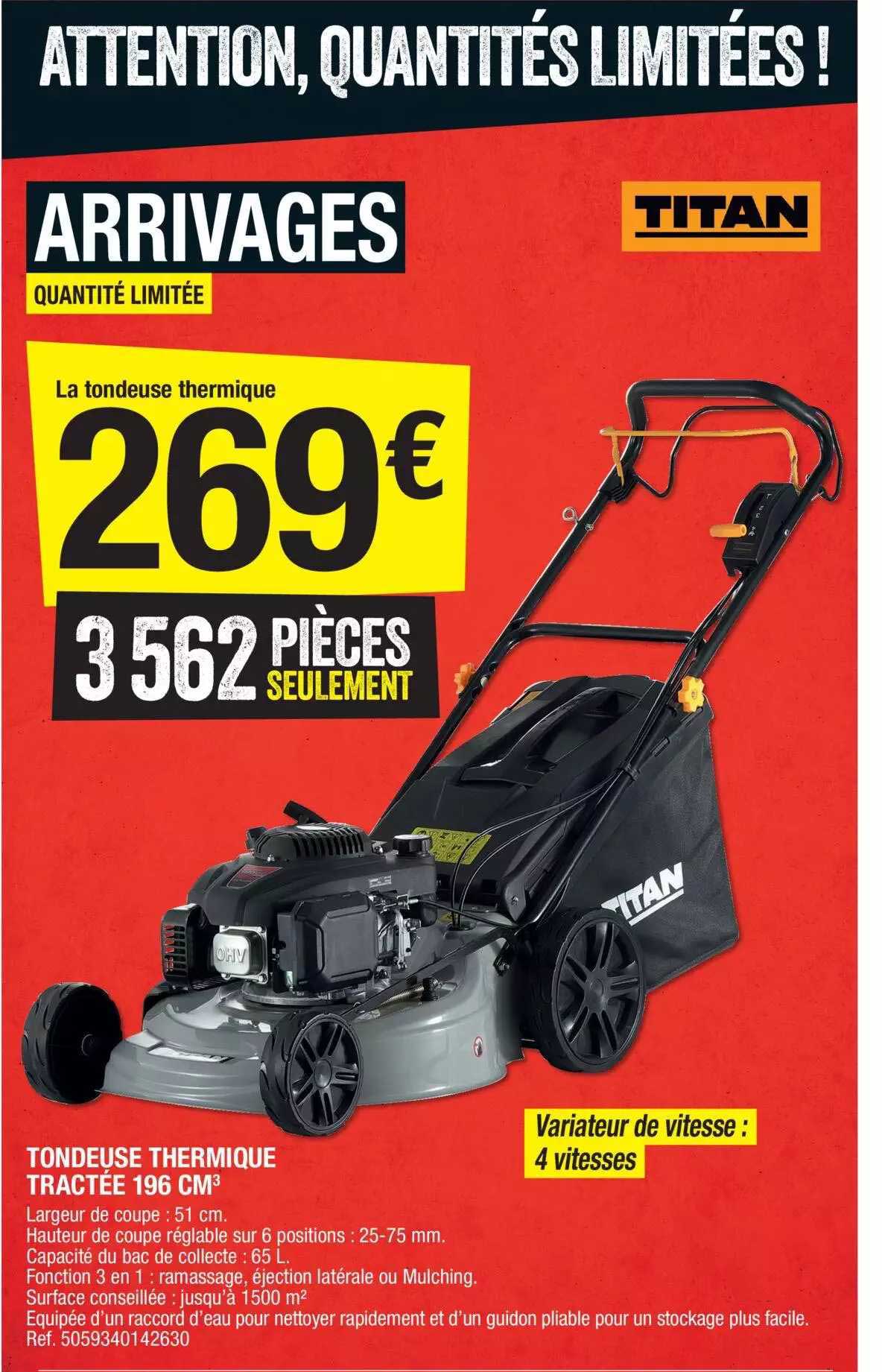 tondeuse thermique tractée 196 cm3