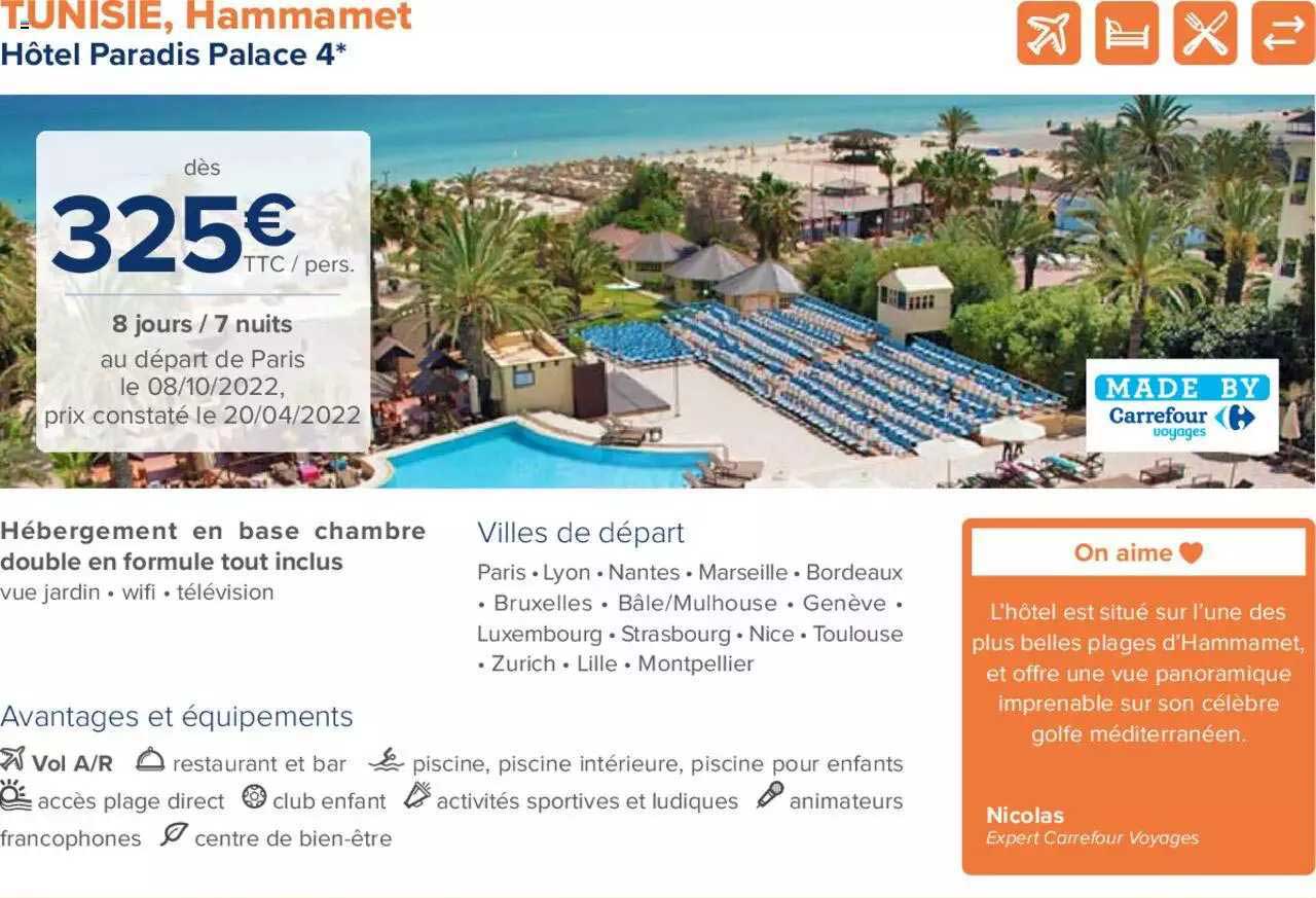 tunisie, hammamet : hôtel paradis palace 4*
